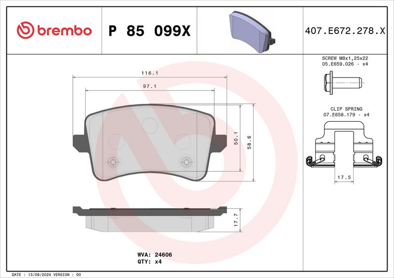 Piduriklotsi komplekt, ketaspidur, BREMBO P 85 099X