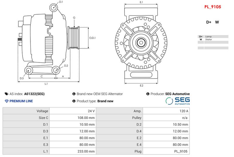 Brand new OEM SEG Alternator