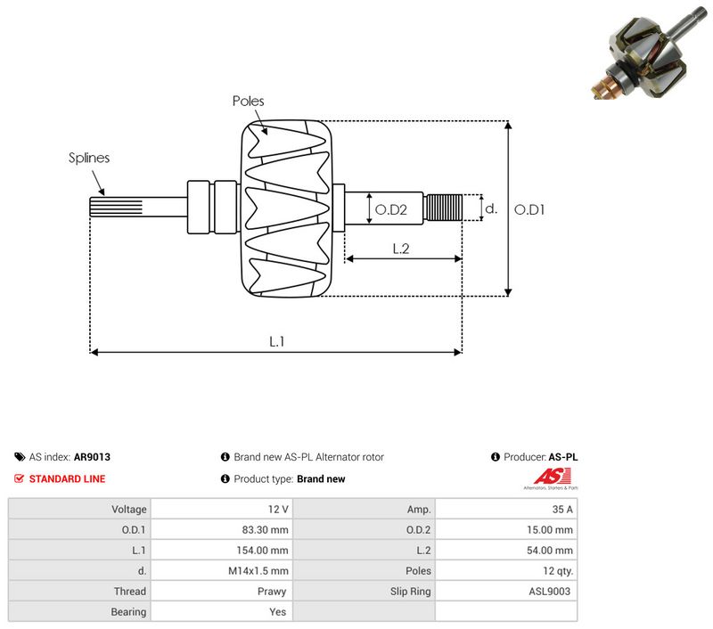 rootor, generaator, AS-PL AR9013