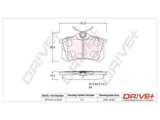 Комплект гальмівних накладок, дискове гальмо Drive+ DP1010.10.0002