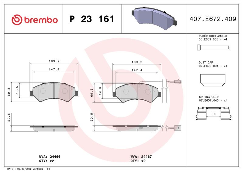 BREMBO fékbetétkészlet, tárcsafék P 23 161