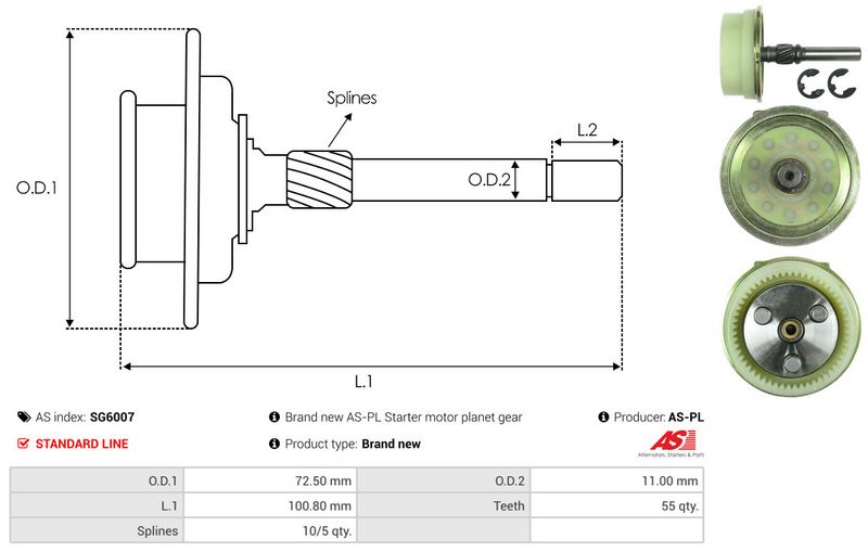 AS-PL SG6007 Ring Gear, planetary gearbox (starter)