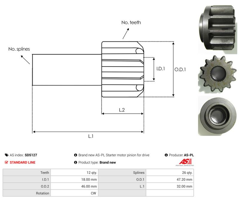 AS-PL SD5127 Freewheel Gear, starter
