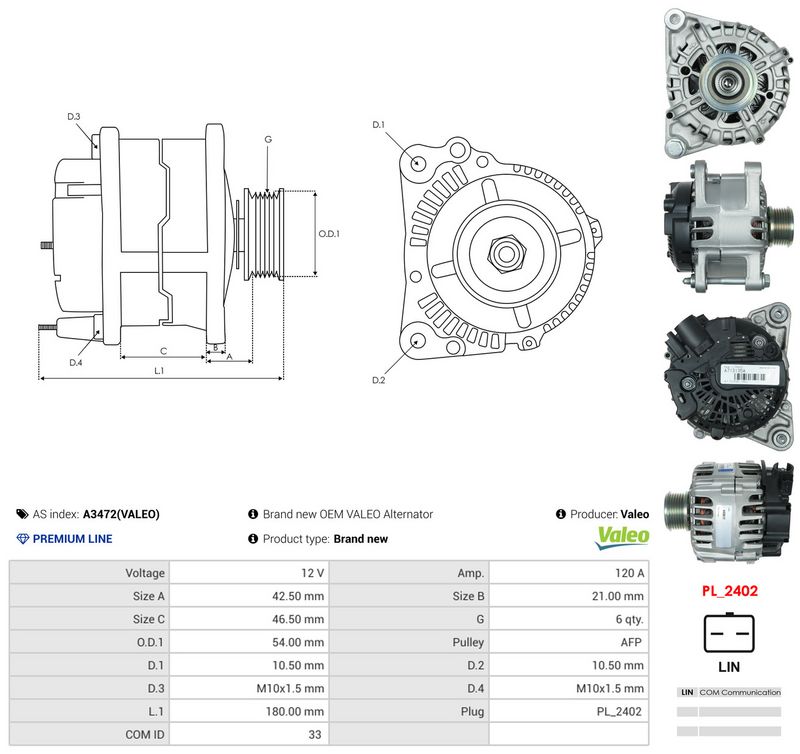 Generaator, AS-PL A3472(VALEO)