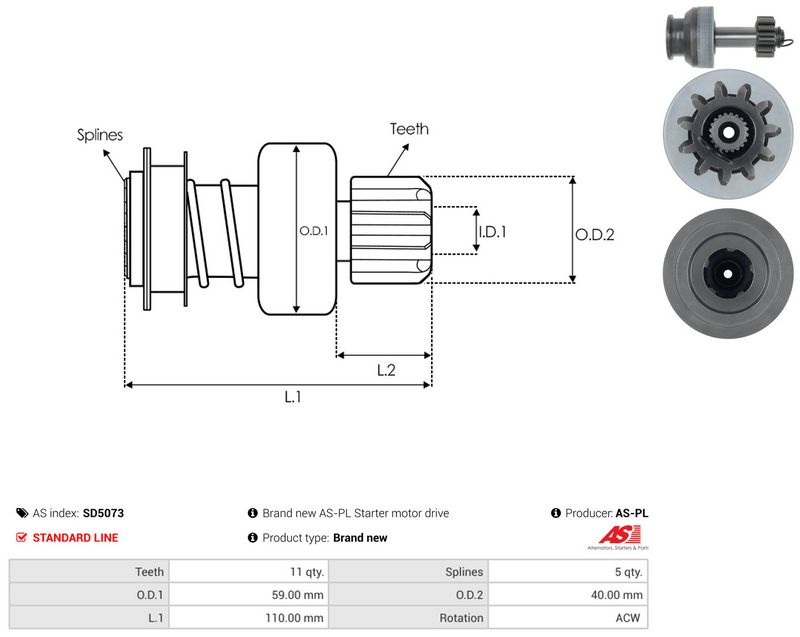 AS-PL SD5073 Freewheel Gear, starter