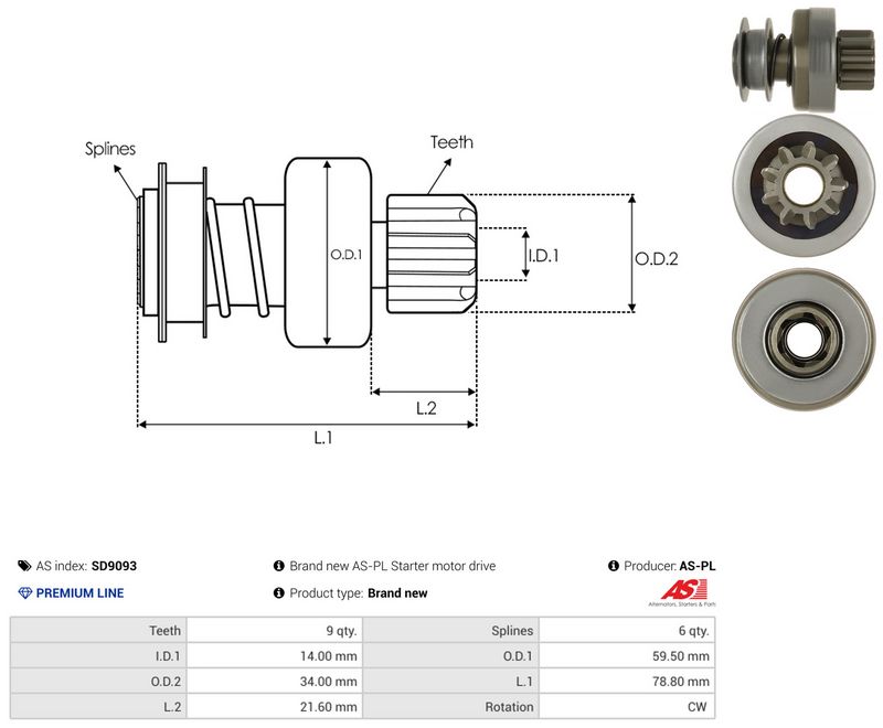 AS-PL SD9093 Freewheel Gear, starter