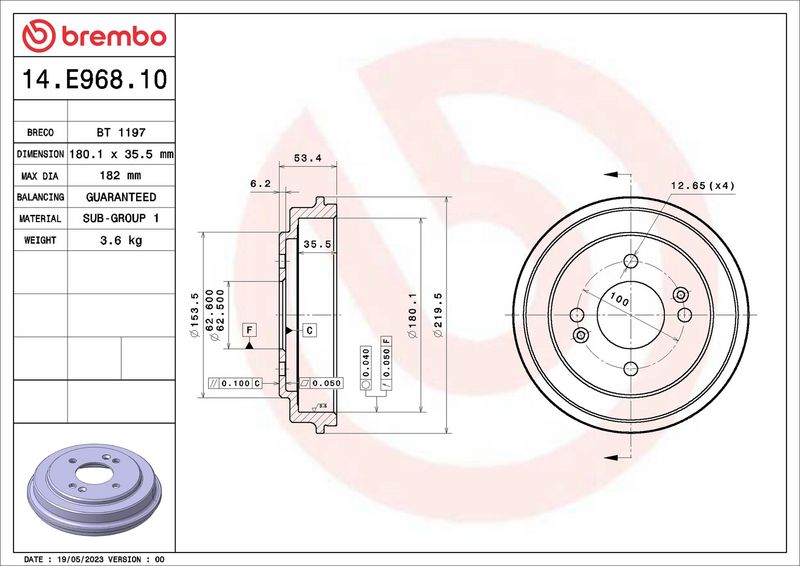 BREMBO 14.E968.10 Brake Drum