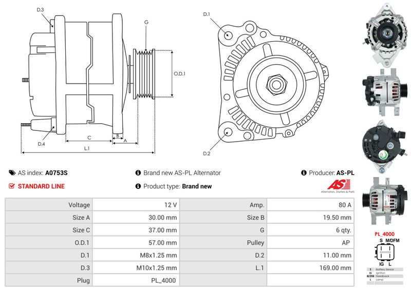 AS-PL A0753S Alternator