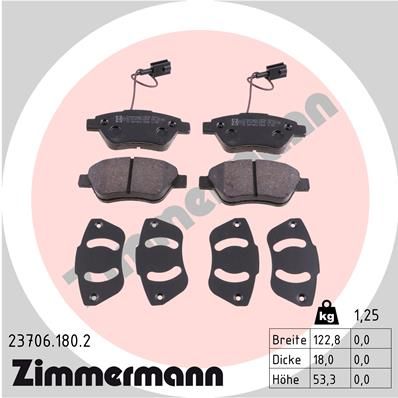 Комплект гальмівних накладок, дискове гальмо, Zimmermann 23706.180.2