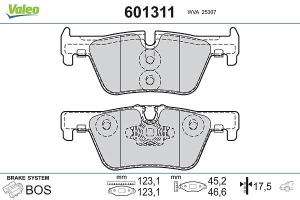 VALEO 601311 - Diskinių stabdžių kaladėlių komplektas