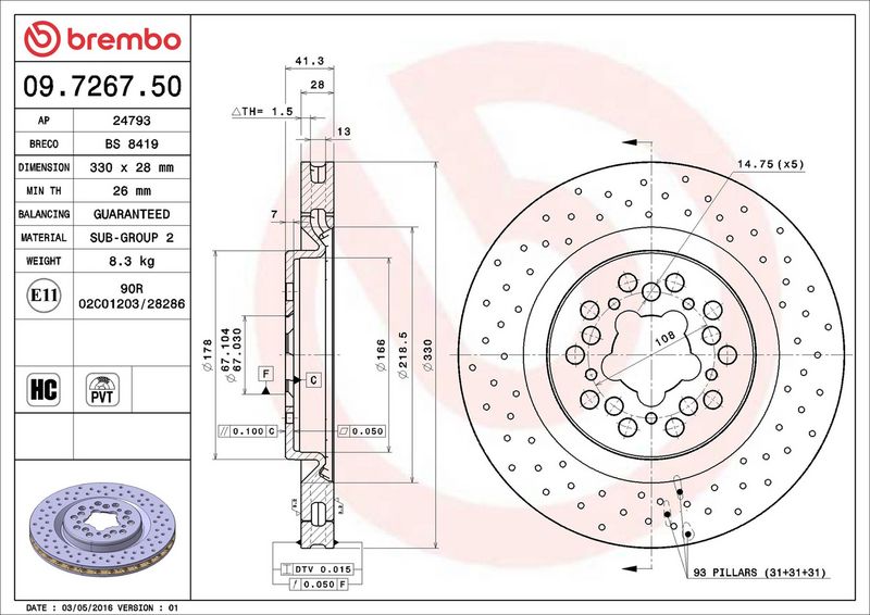 BREMBO 09.7267.50 Brake Disc