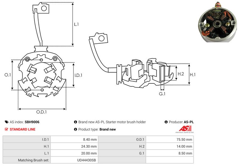 Kinnitus, süsinikuharjad, AS-PL SBH9006