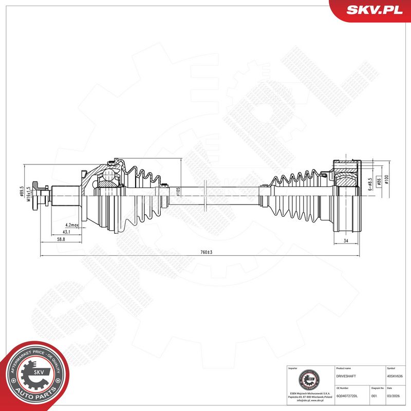 This part match OEM code: 5Z0 407 272 T