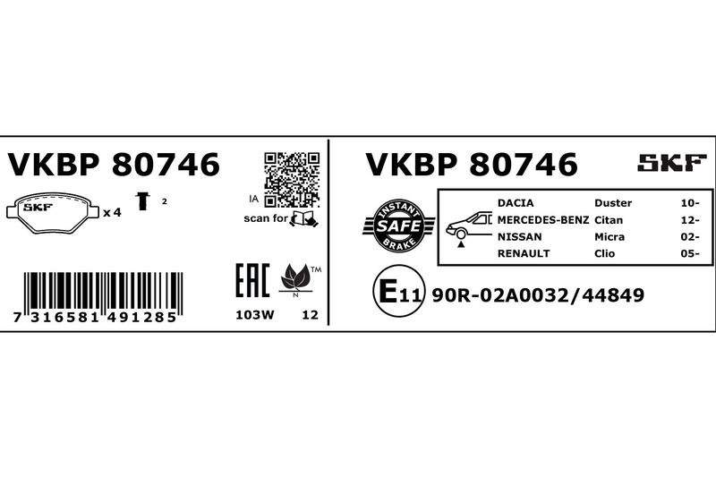 SKF VKBP 80746 Brake Pad Set, disc brake