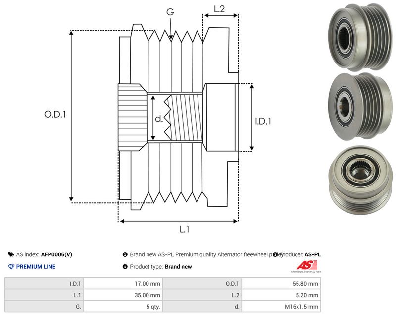 AS-PL AFP0006(V) Alternator Freewheel Clutch