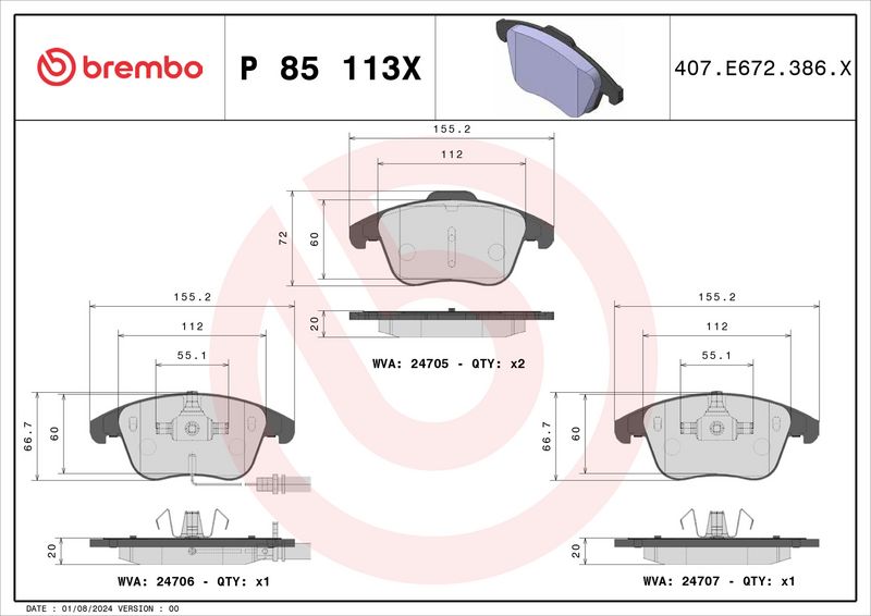 Piduriklotsi komplekt, ketaspidur, BREMBO P 85 113X