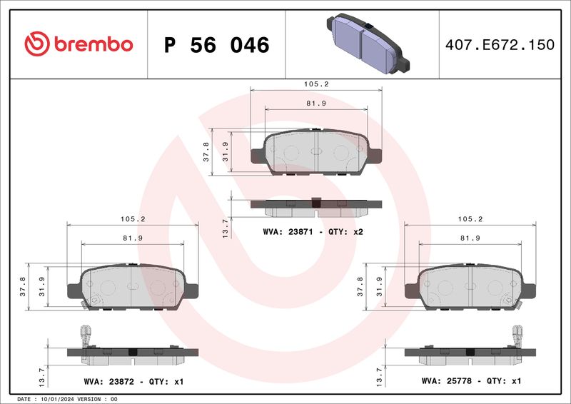 BREMBO fékbetétkészlet, tárcsafék P 56 046