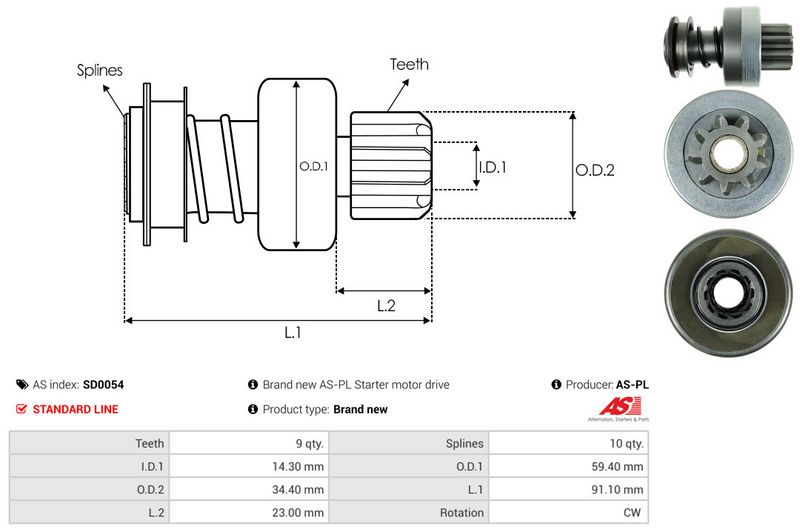 AS-PL SD0054 Freewheel Gear, starter