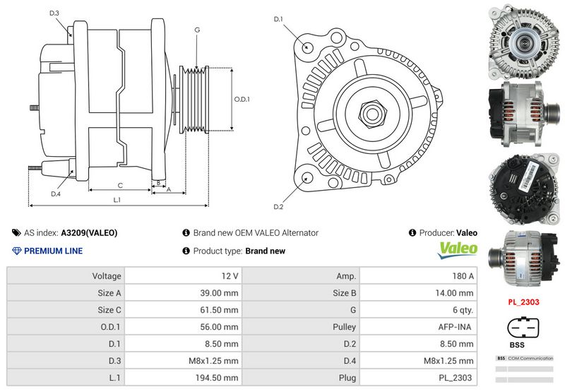 AS-PL A3209(VALEO) Alternator