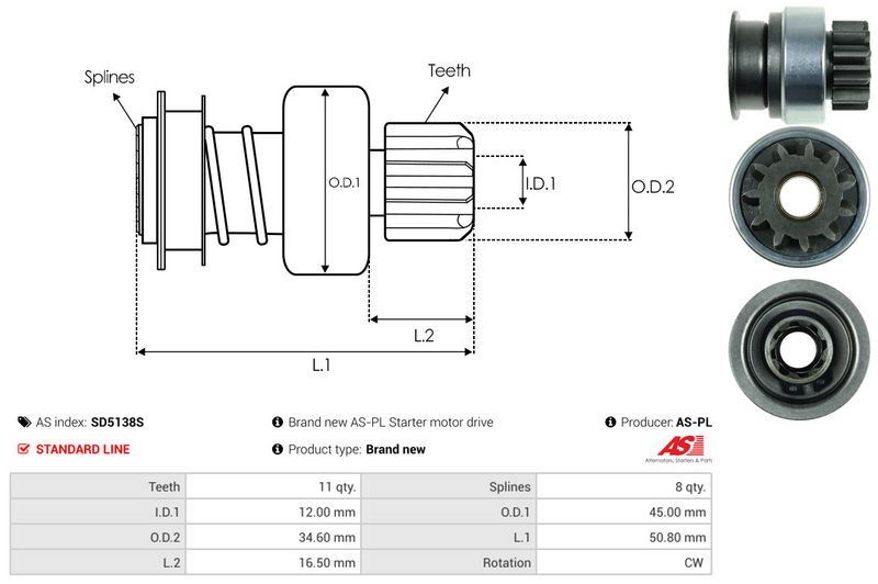 AS-PL SD5138S Freewheel Gear, starter