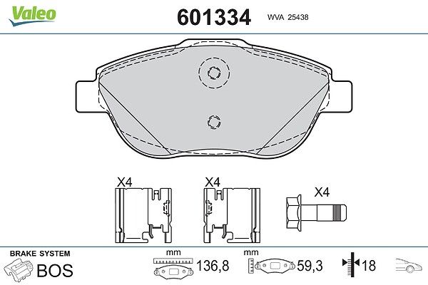 комплект спирачно феродо, дискови спирачки VALEO