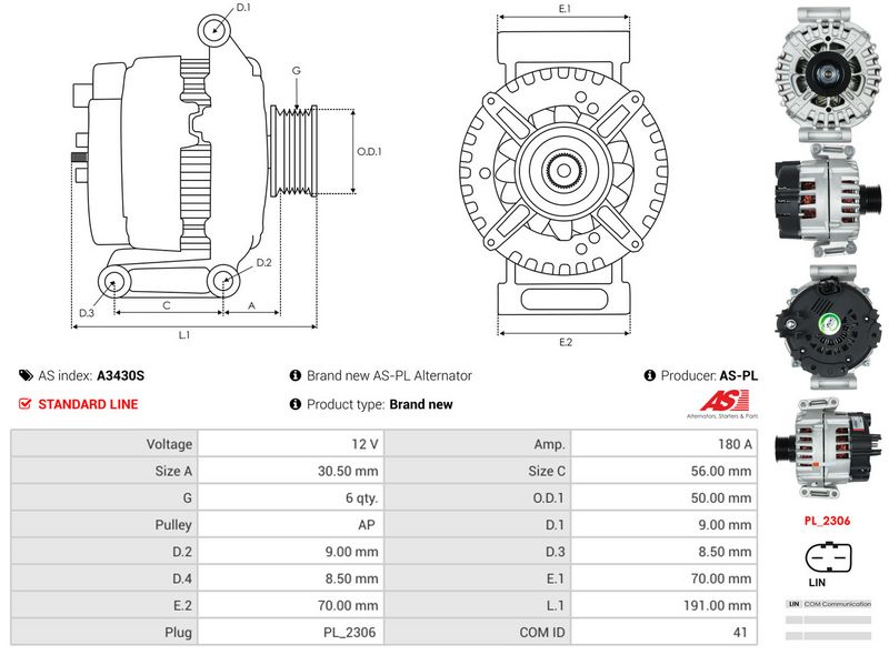 AS-PL A3430S Alternator