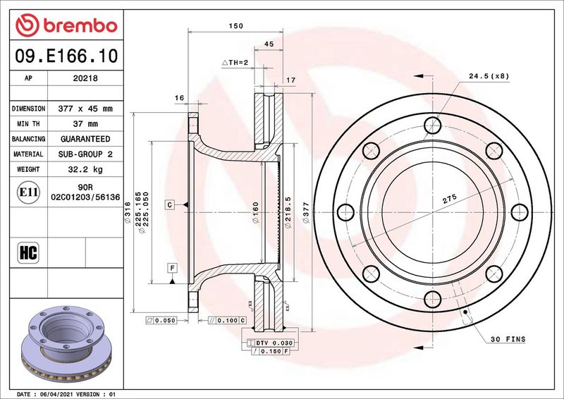 BREMBO 09.E166.10 Brake Disc