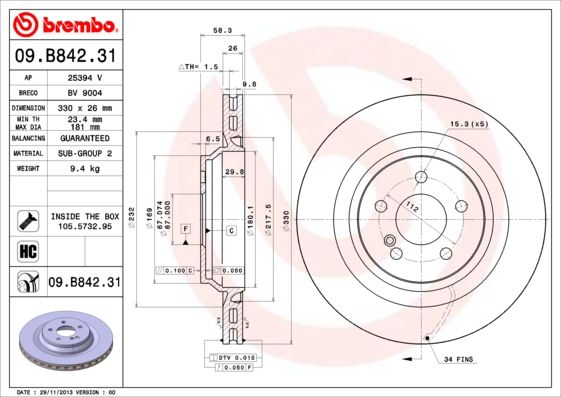 BREMBO Remschijf 09.B842.31