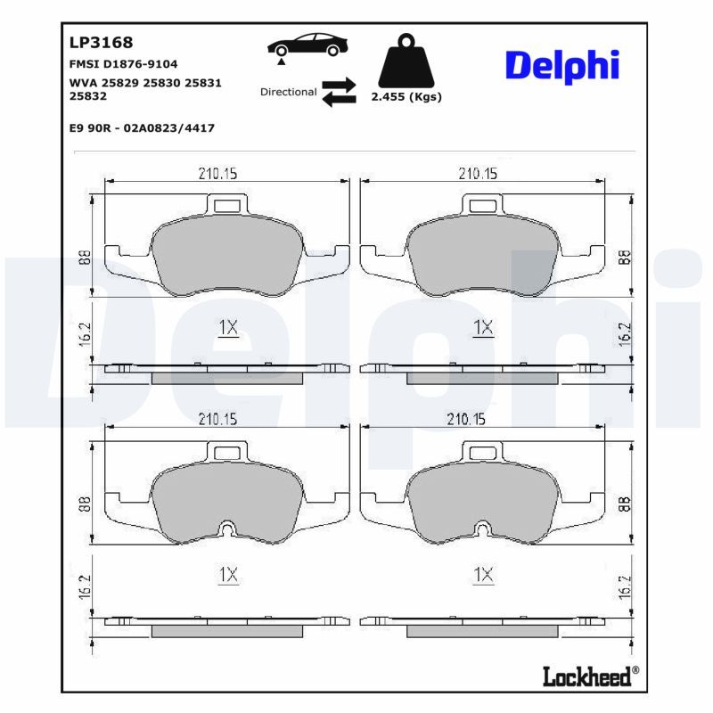 комплект спирачно феродо, дискови спирачки DELPHI