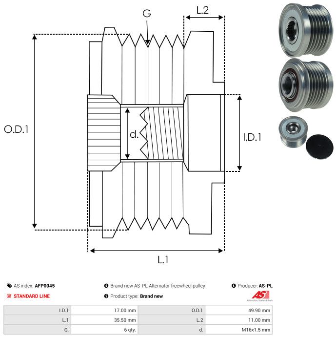 AS-PL AFP0045 Alternator Freewheel Clutch