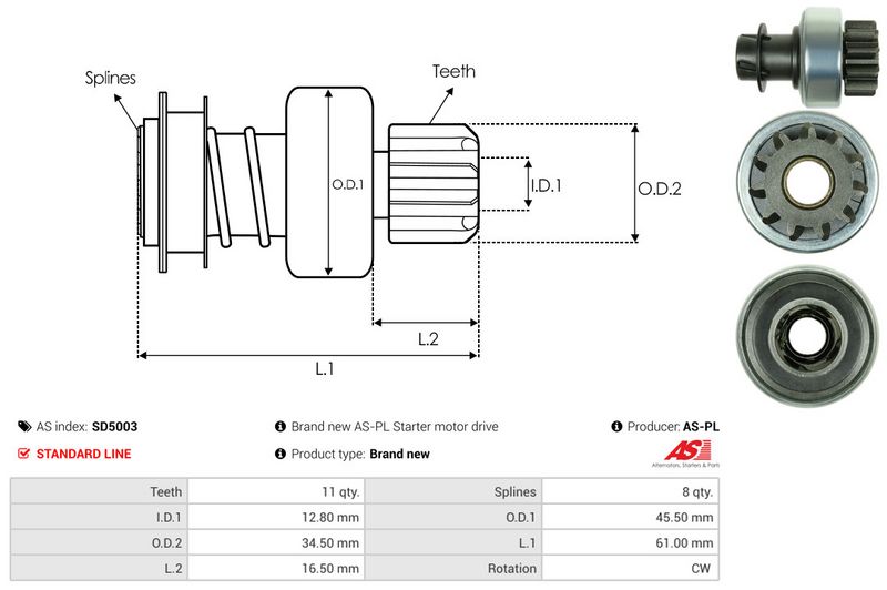 AS-PL SD5003 Freewheel Gear, starter