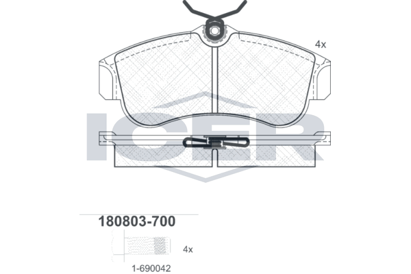 Комплект гальмівних накладок, дискове гальмо, Icer 180803700