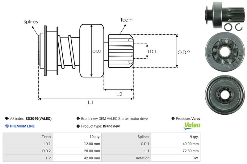 AS-PL SD3049(VALEO) Freewheel Gear, starter