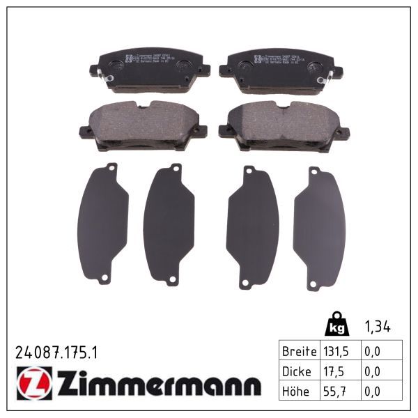 комплект спирачно феродо, дискови спирачки ZIMMERMANN
