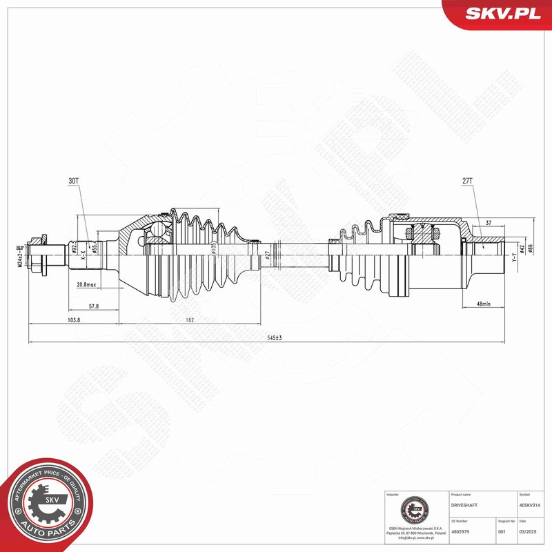ESEN SKV 40SKV314 Drive Shaft