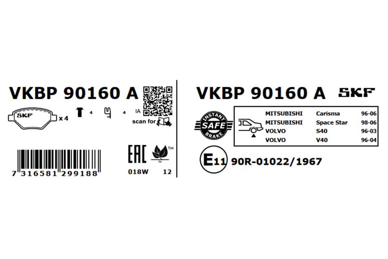 SKF VKBP 90160 A Brake Pad Set, disc brake