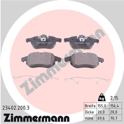 Комплект гальмівних накладок, дискове гальмо, Zimmermann 23402.200.3