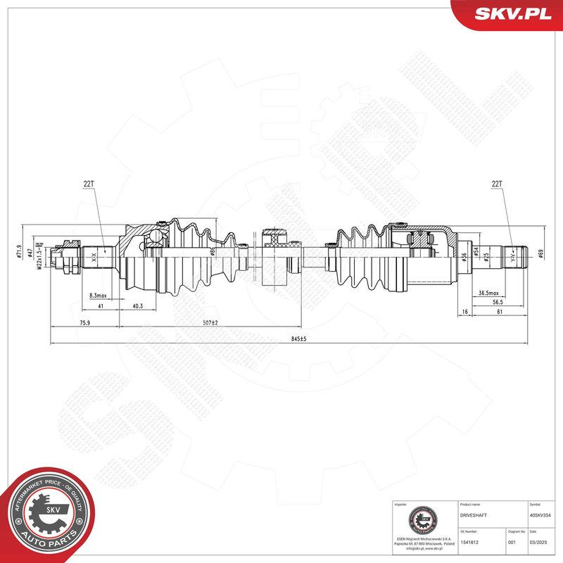 ESEN SKV 40SKV354 Drive Shaft