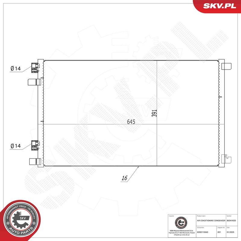 ESEN SKV 86SKV020 Condenser, air conditioning