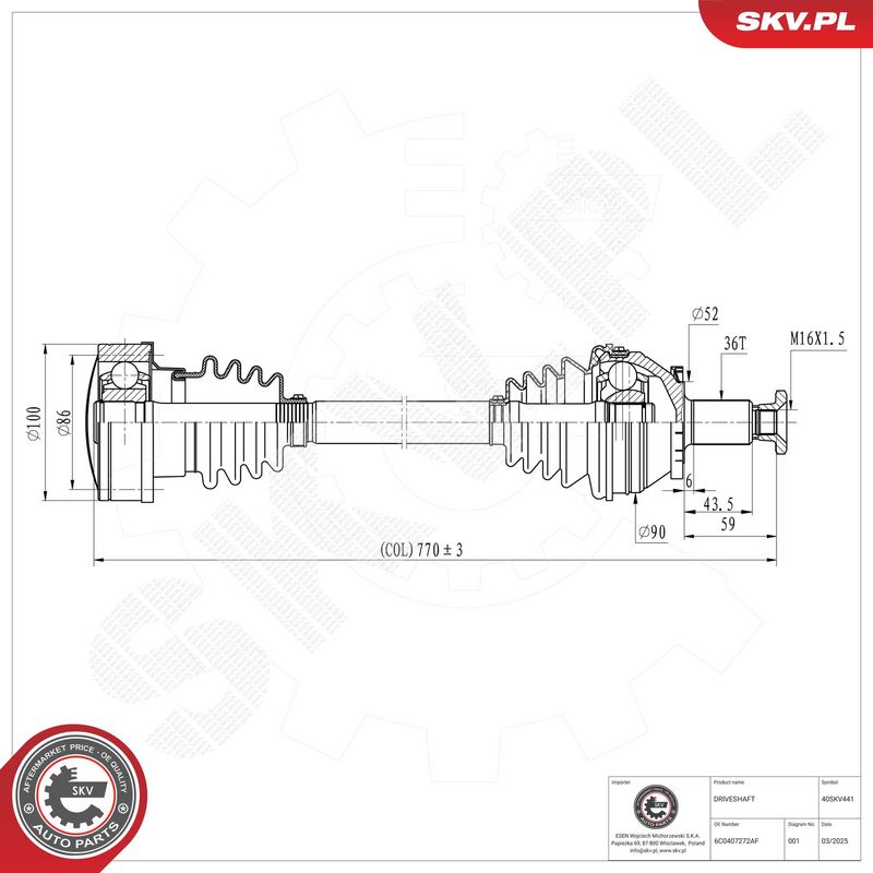 ESEN SKV 40SKV441 Drive Shaft