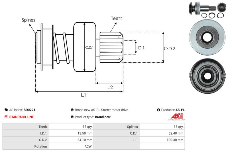 AS-PL SD0221 Freewheel Gear, starter
