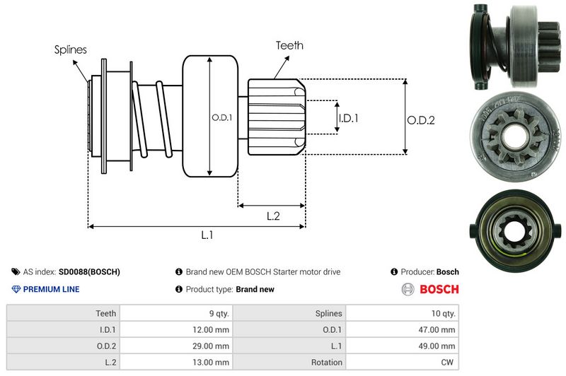 AS-PL SD0088(BOSCH) Freewheel Gear, starter
