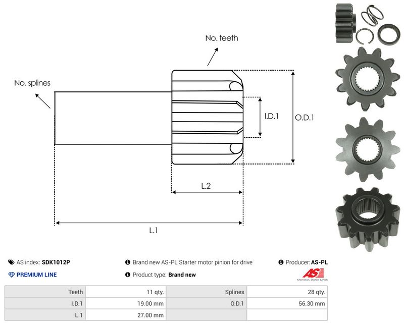 AS-PL SDK1012P Freewheel Gear, starter